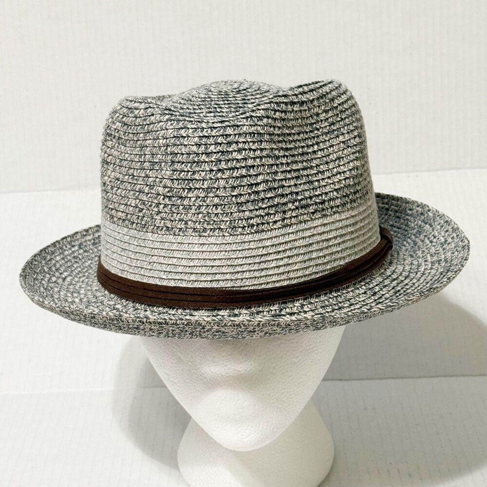 San Diego Hat Co Womens S-M Hat Belted Upturned Fedora Marled Blue Gray Packable